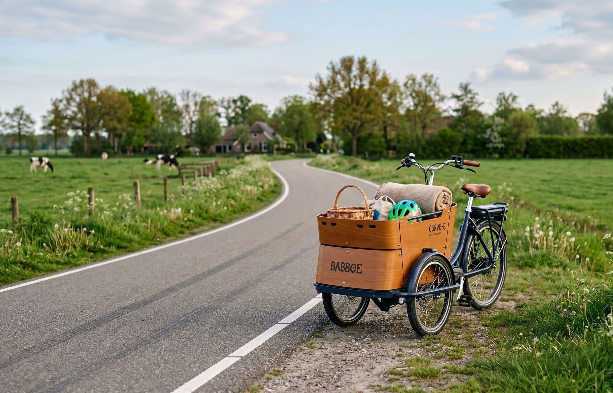 Babboe-bakfiets in een bocht